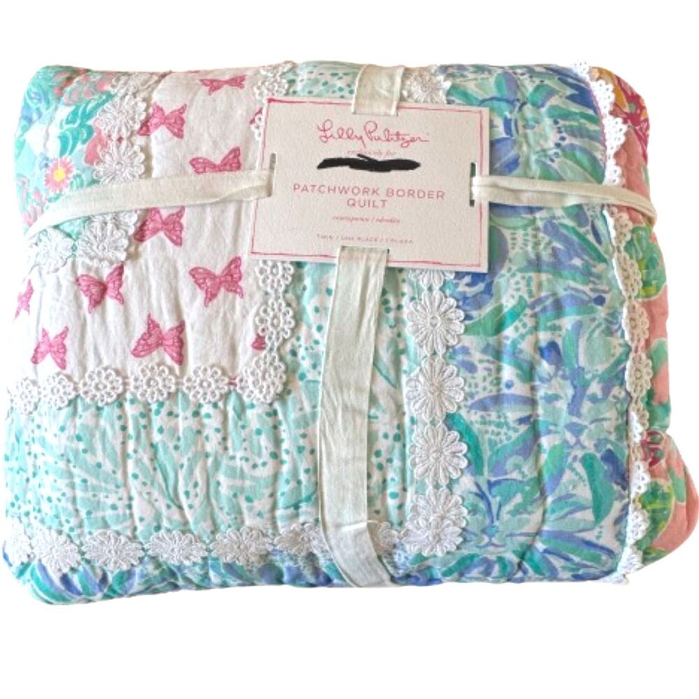 Pottery Barn Kids Lilly Pulitzer Patchwork Border Quilt Twin Size 100% Cotton